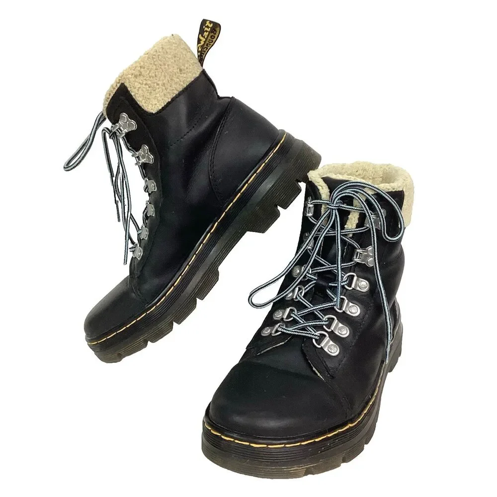 Dr Martens Combs Leather Boots Women's Sz 7 Black Y2K Sherpa Lined LA004